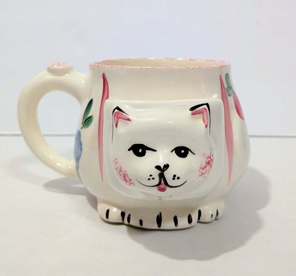 Vintage Hand-Painted Cat Mug Levine Gifts As-Is  Ceramic Teabag Holder Planter